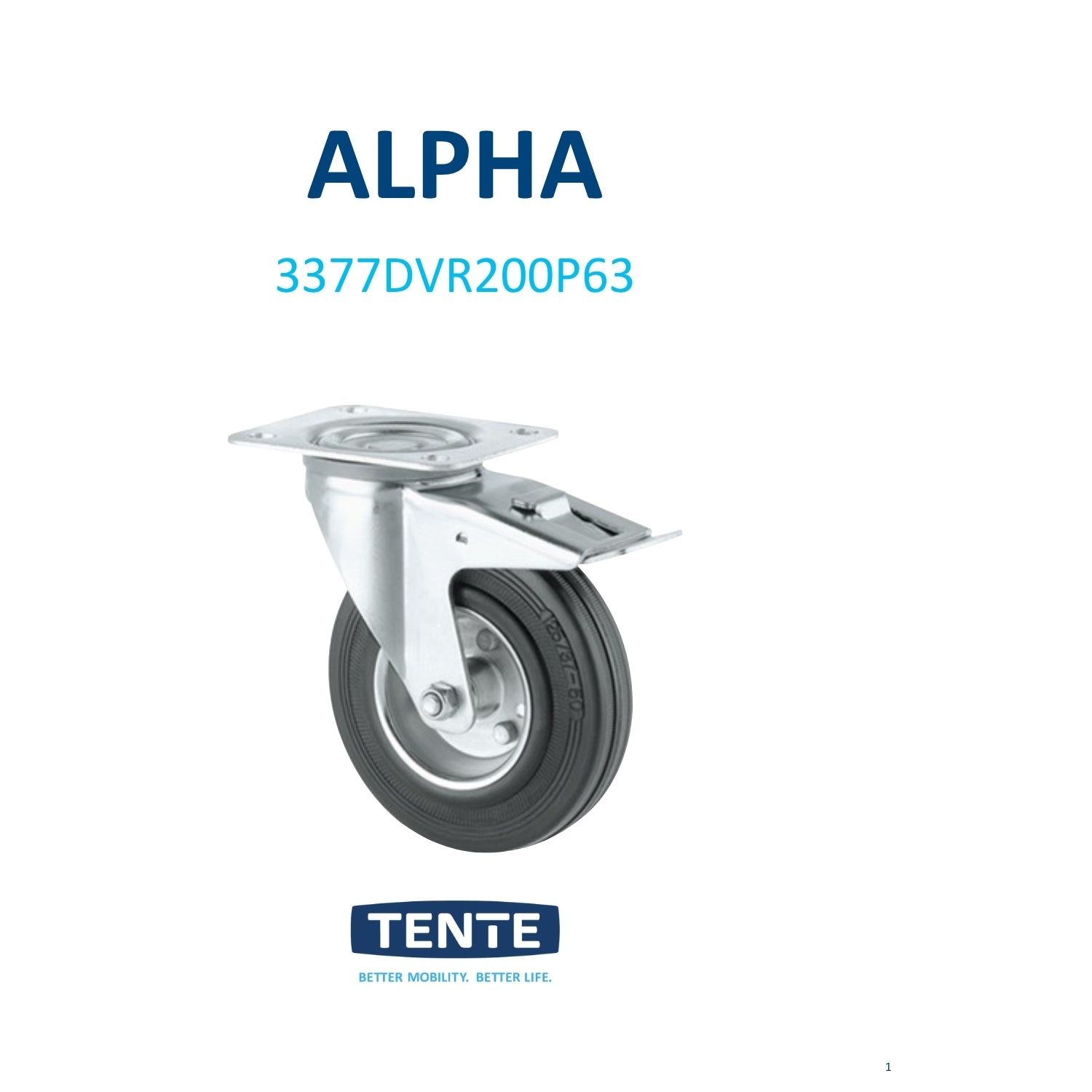 Rueda giratoria con freno 200mm goma negra 205kg