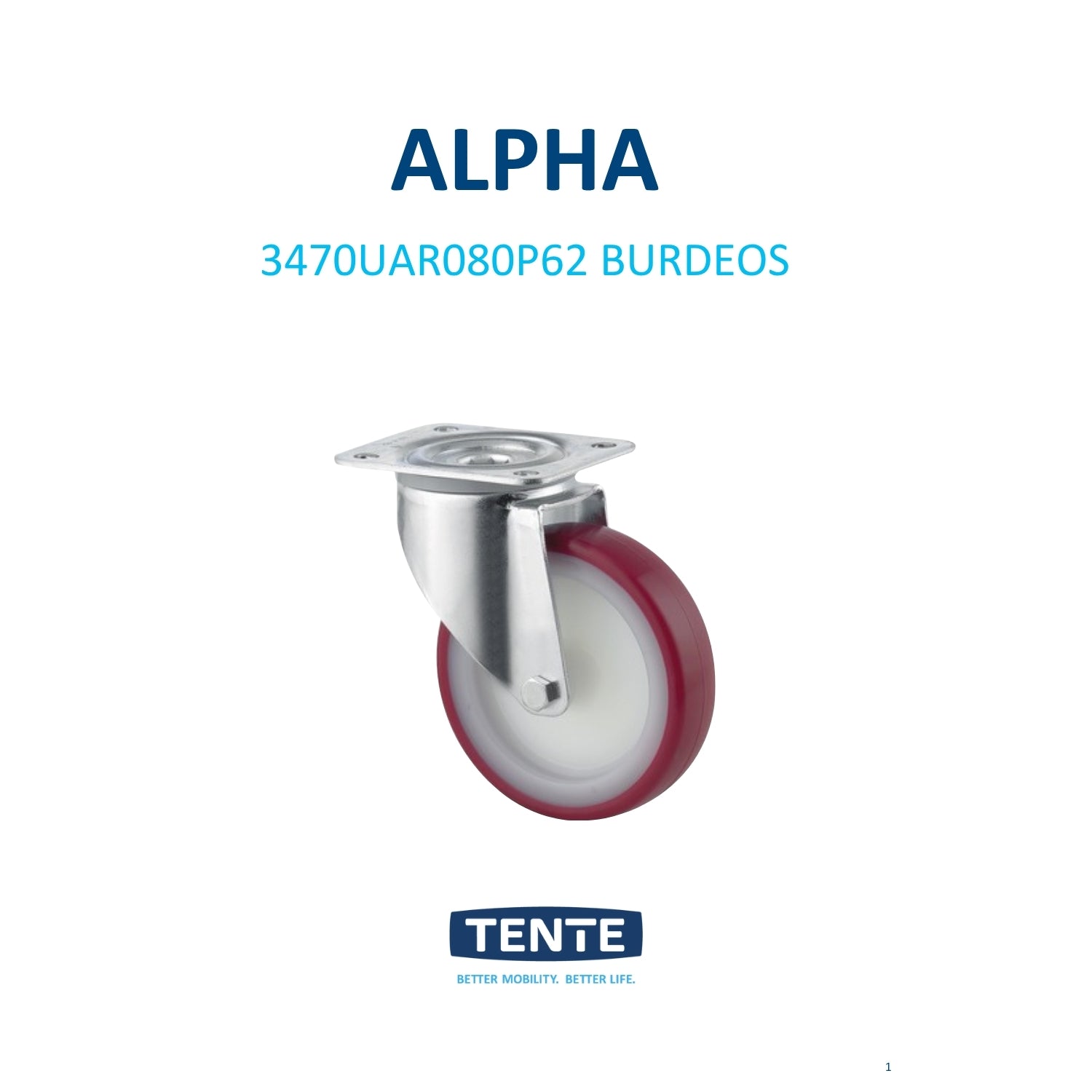 Rueda giratoria 80mm núcleo de poliamida con bandaje de poliuretano inyectado 100kg