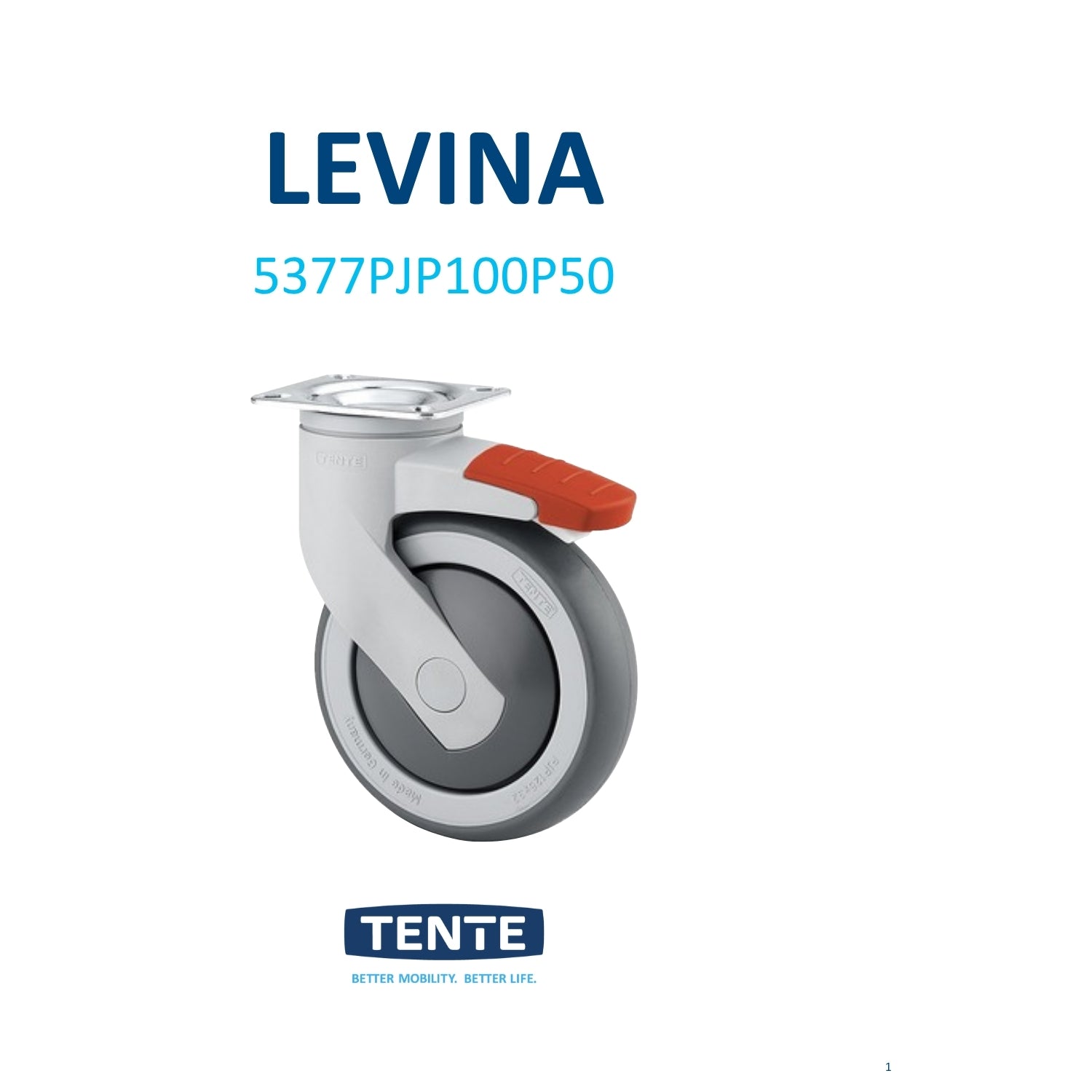 Rueda giratoria con freno 125mm de material sintético, 100kg para Supermercados