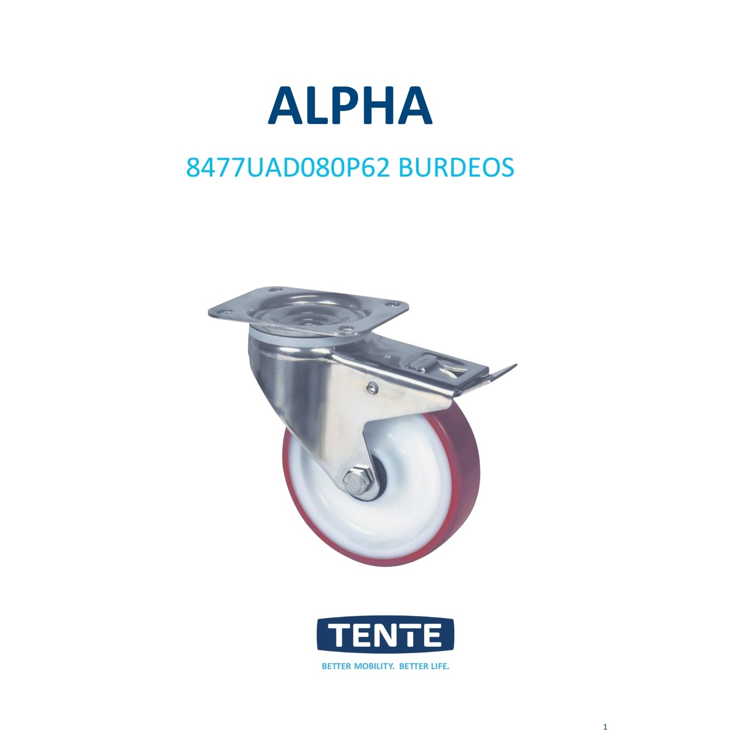 Rueda giratoria con freno 80 mm núcleo de poliamida con bandaje de poliuretano inyectado 100 kg para Industria Alimenticia