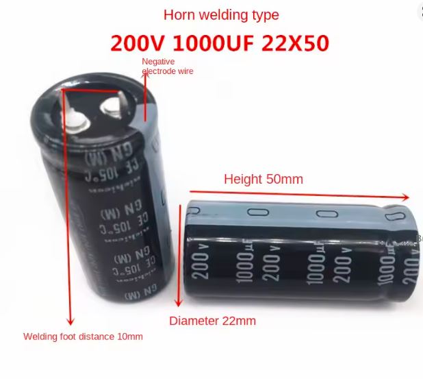 REPUESTO SOLDADORA CONDENSADOR DE POTENCIA 1000UF 200V 22X50MM