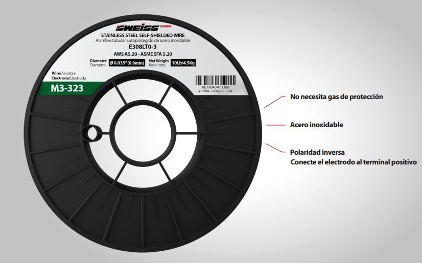 ROLLO ALAMBRE SOLDADURA TUBULAR ACERO INOXIDABL AUTOPROTEGIDO 0.035-9mm AWS E308LT0-3 200MM (10 LB