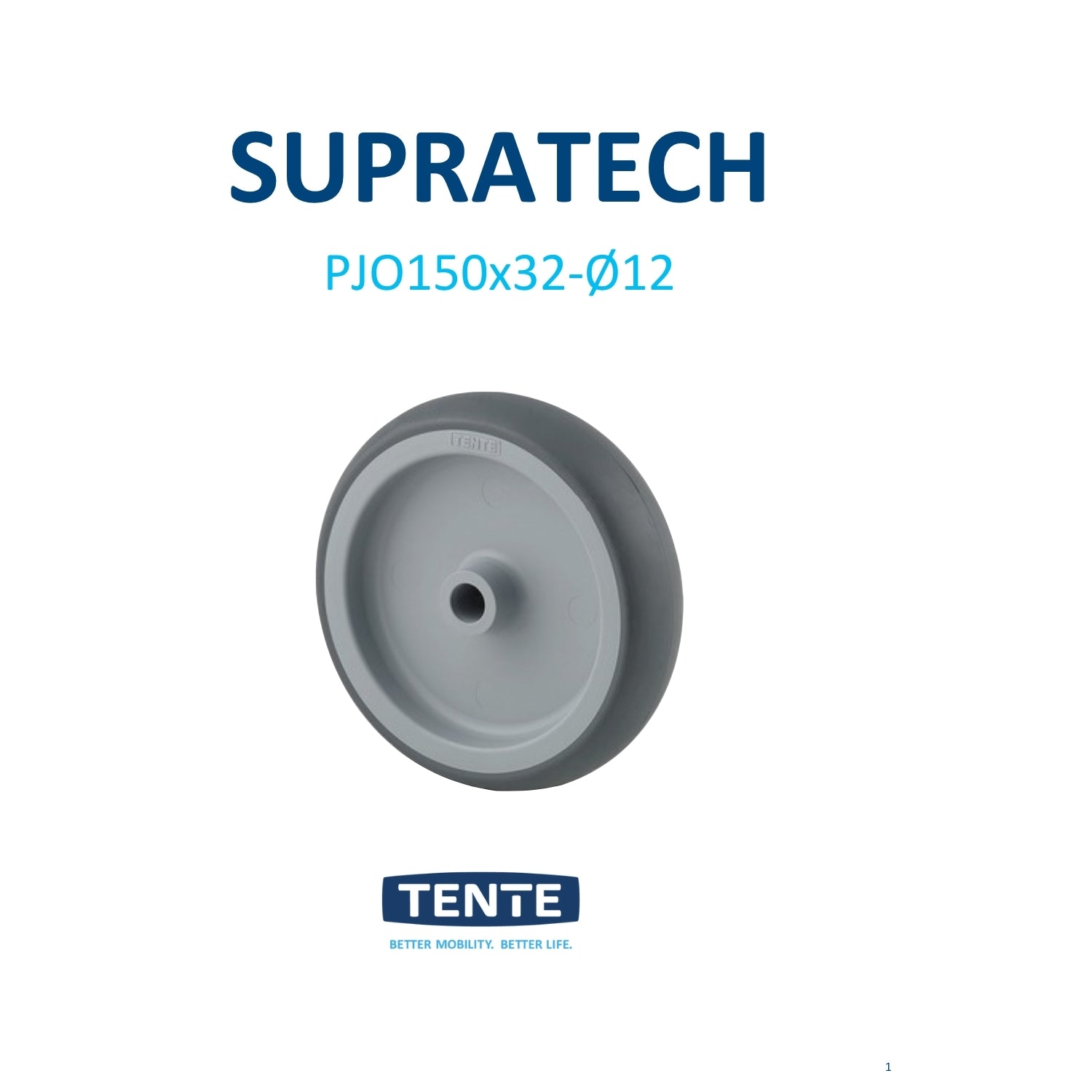 Rueda suelta 150mm con núcleo de polipropileno y banda de goma termoplástica gris, 100kg