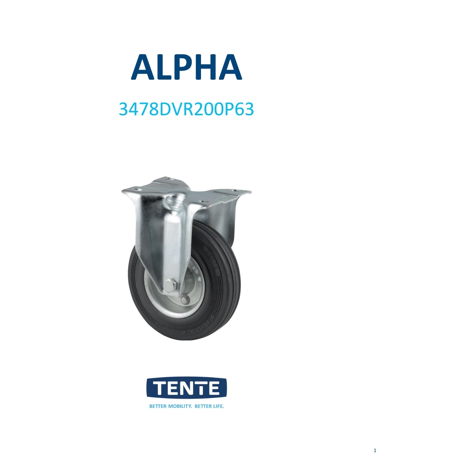Rueda fija 200 mm goma negra 205 kg para Hoteles