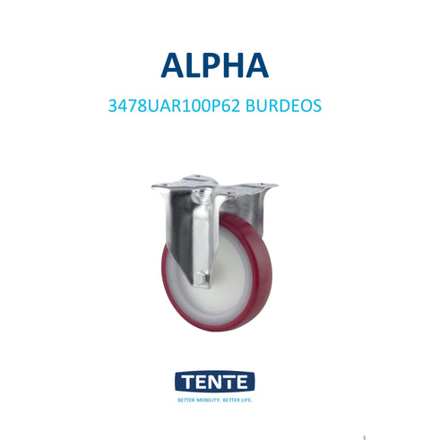 Rueda fija 100 mm núcleo de poliamida con bandaje de poliuretano 150 kg para Industria Alimenticia