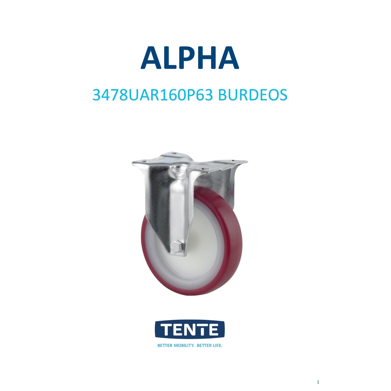 Rueda fija 160 mm núcleo de poliamida con bandaje de poliuretano inyectado 350 kg para Industria Alimenticia