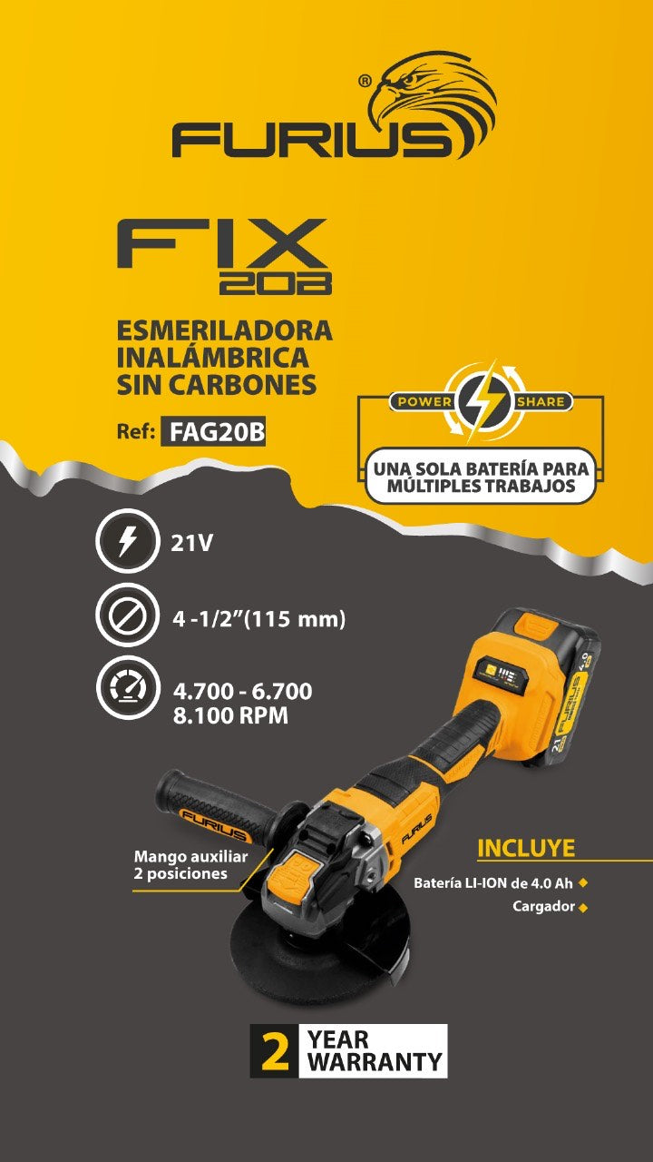 ESMERILADORA ANGULAR INALAMBRICA BRUSHLESS 4 1/2" 21V