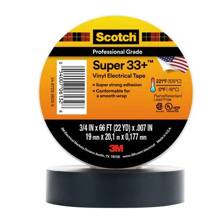 Tape Electrico - 3/4" x 66' - Scotch Super 33+ Negro 3M