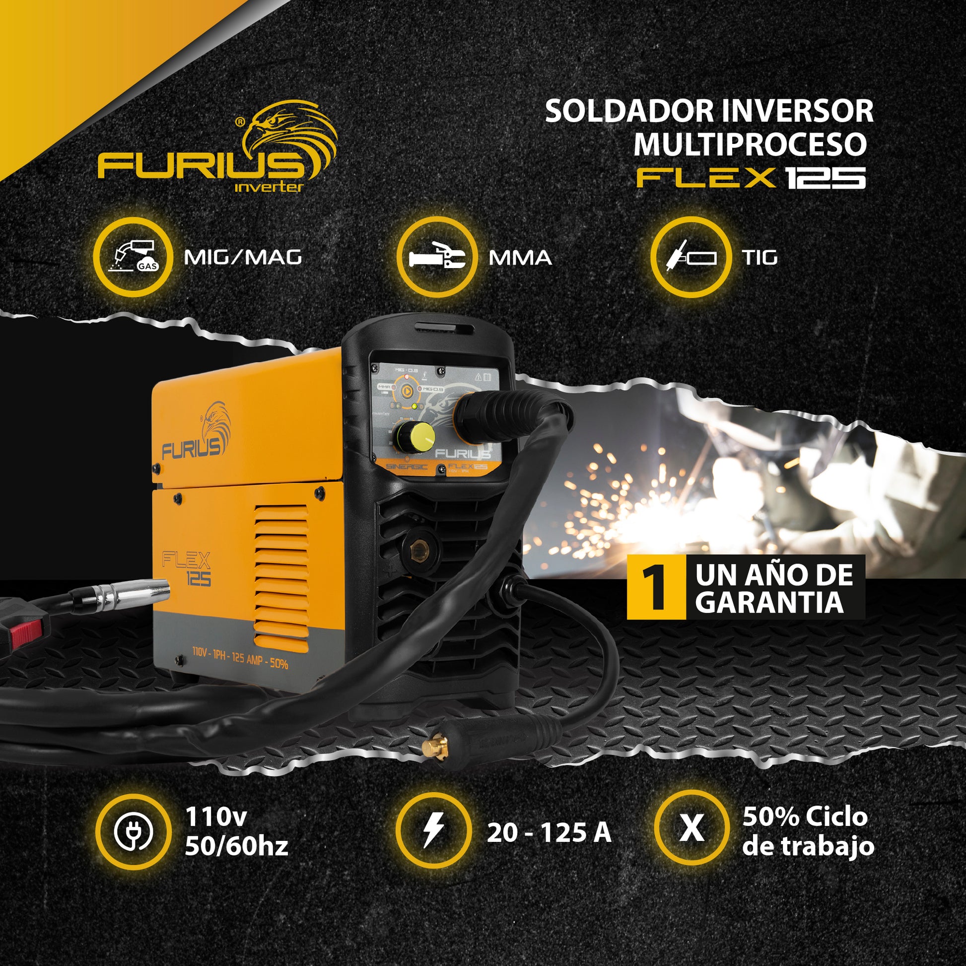 SOLDADOR INVERSOR MULTIPROPOSITO FURIUS FLEX 125M