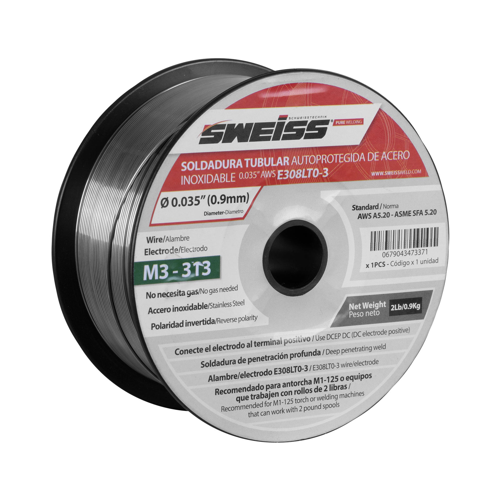 ROLLO ALAMBRE SOLDADURA TUBULAR ACERO INOXIDABLE AUTOPROTEGIDO 0.0350-9mm AWS E308LT0-3 100MM (2 LB 0.9KG)
